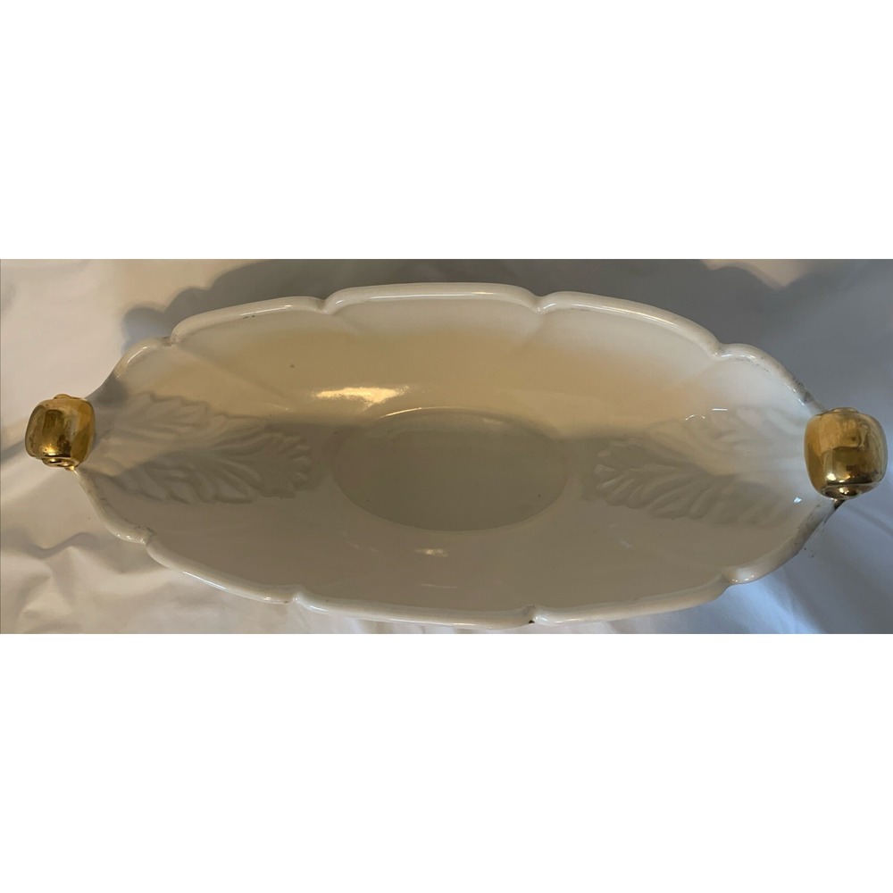 Vintage Mid-Century Abingdon USA Blue Gilded Floral Planter Console Bowl #532 - Picture 2 of 6